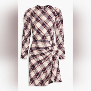 VERONICA BEARD Agnor Ruched Checked Cotton-Flannel Dress Size 6 New With Tags